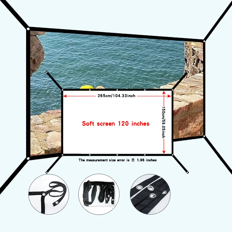 شاشة قابلة للطي. تمديد ثقب معلق 120 بوصة. سينما متنقلة. يدعم الإسقاط عالي الوضوح. سهلة التركيب.