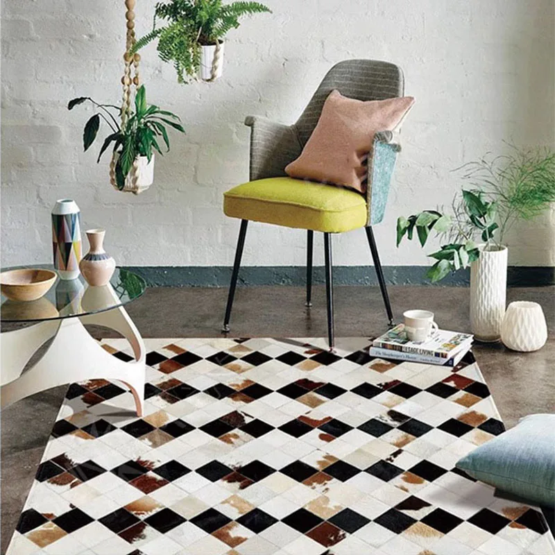 Handmade Patchwork Living Room Real Cowhide Carpet Sofa Coffee Table Floor Mat Natural Cow Leather Rugs for Bedroom Customize
