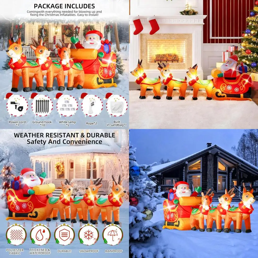 

Рождественские надувные сани Санта-Клауса со светодиодной подсветкой, уличные газонные украшения для праздничного сезона