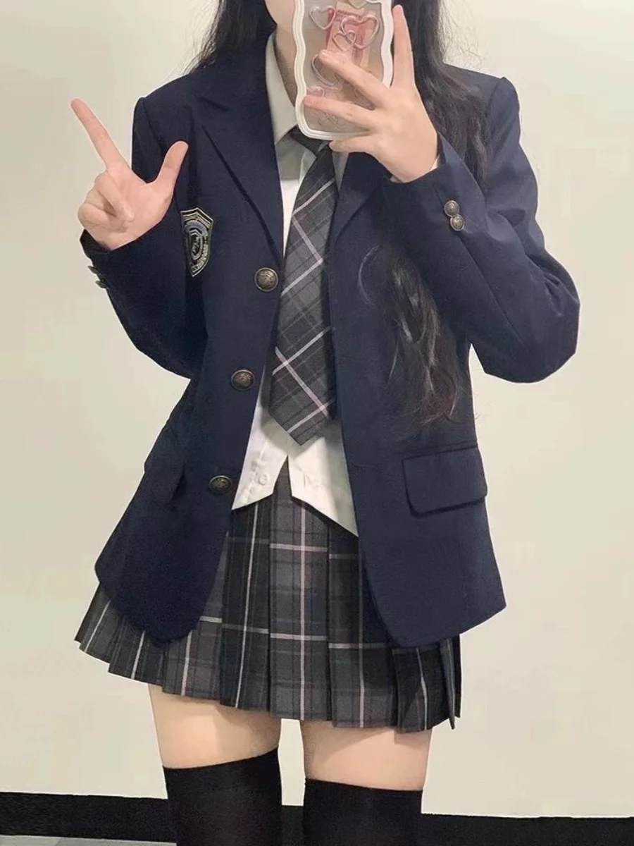 

Women's Autumn Winter Plaid Skirt Suit High Waist Gingham Pleated Skirt Long Sve School orm Sle Faion Set