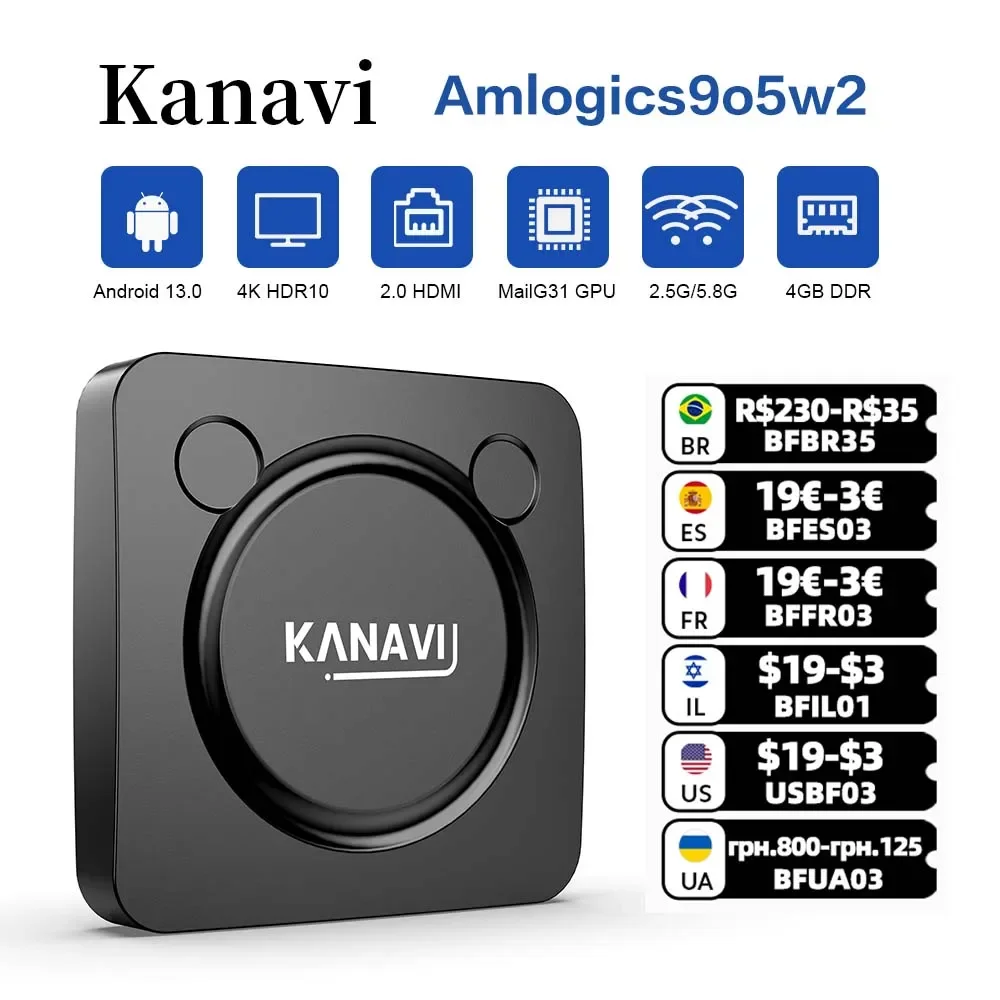 

Android13 Smart TV BOX KANAVI Amlogic S905 Google voice Assistant control 4K Dual Wifi Chromecast Netflix Streaming Media Player