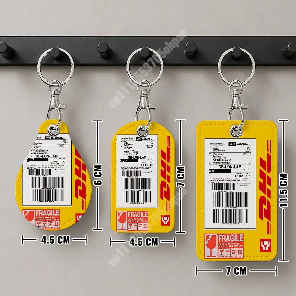 D-DHL-S Worldwide Express Leather Keychain Card Holder for Airtag & Luggage Tags Casual Tracker Cover