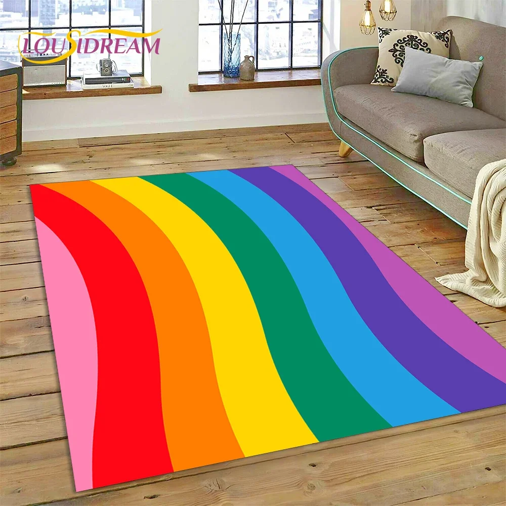 Rainbow Colour Illusion Cartoon Carpet Rug for Bedroom Living Room Home Sofa Decoration,Children Game Large Decor Floor Mat Gift