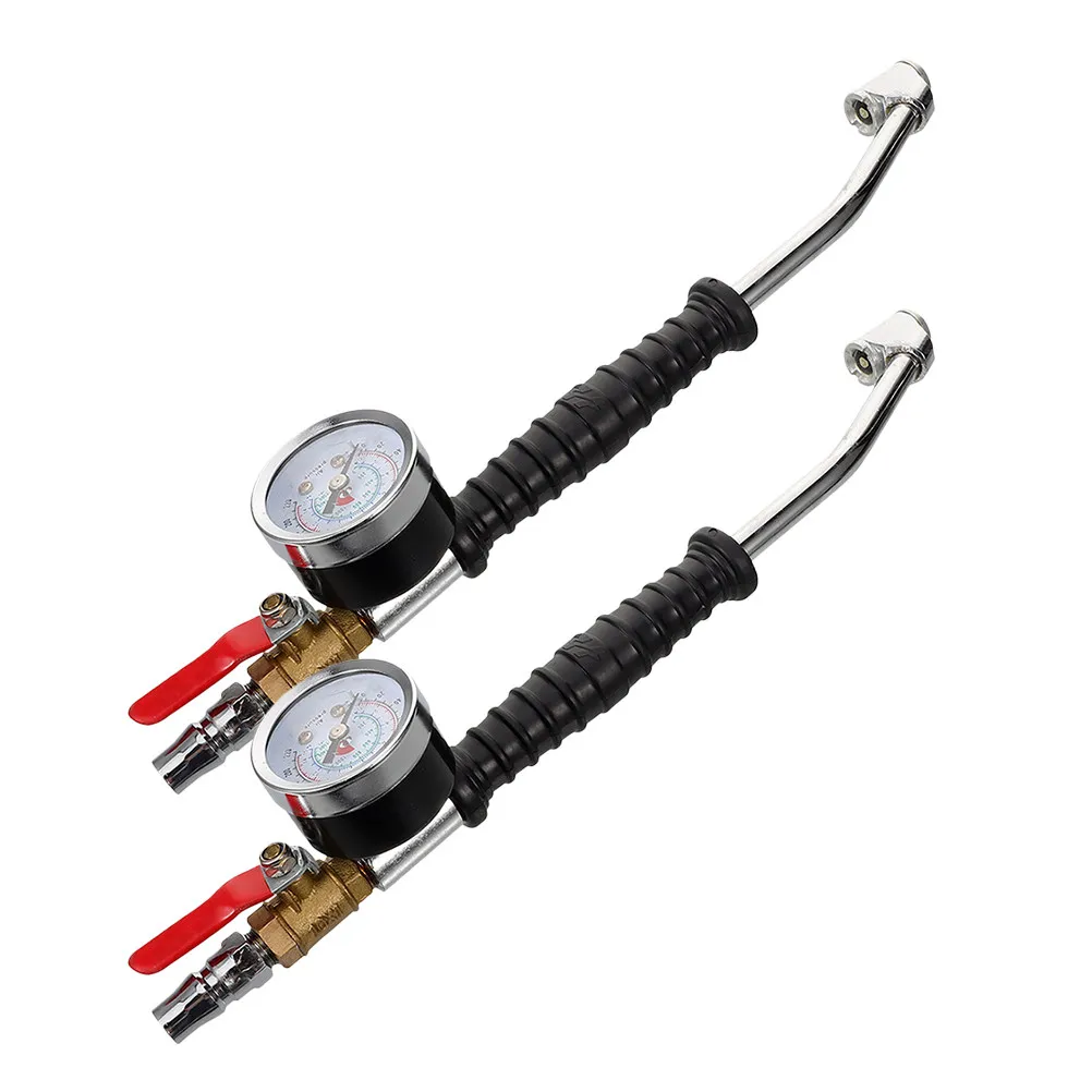 2Pcs Heavy Duty Truck Tire Inflator Tool with Extended Elbow Air Chuck Pressure Gauge Quick Connect for Rv Car Commercial