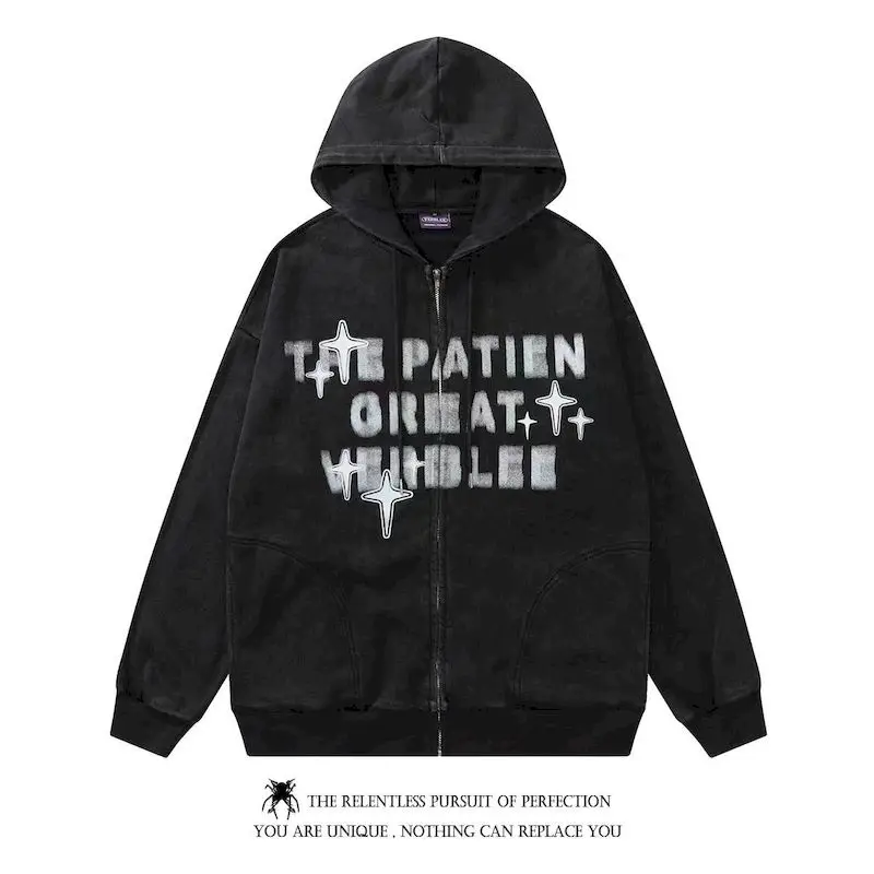 Gothic Y2k Zip Up Hoodies Women Oversized Hip-hop Graphic Hooded Sweatshirts Men Korean Tops Streetwear Jackets K Pop Clothes