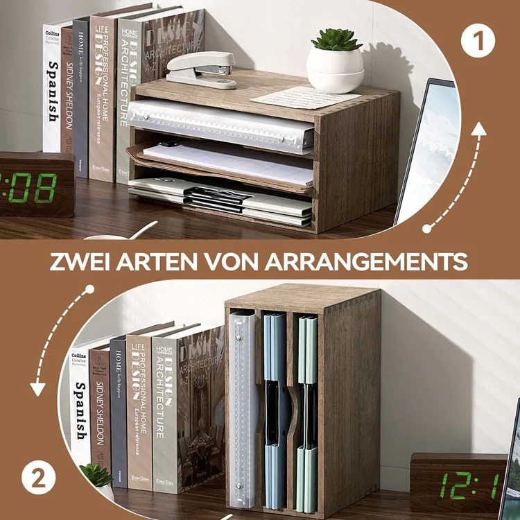 Wooden Desktop Organizer Paper Storage Letter Tray File Sorter Desk Rack Magazine File Dividers Holders for Home
