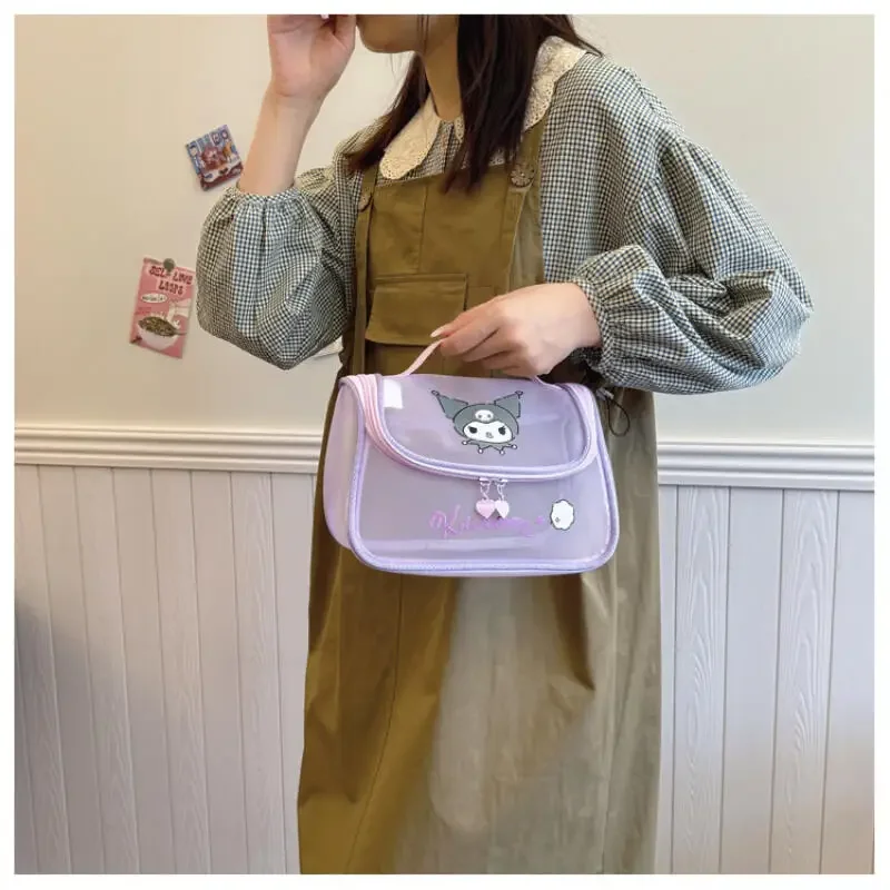 

My Melody Kuromi Cosmetic Bag Nylon Mesh Sanrios Cute Cartoon Bags for Woman Girl Breathable Makeup Bag Portable Wash Bag