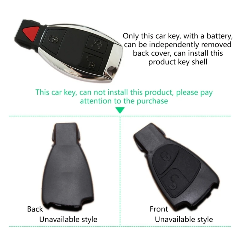 Car Key Rear Cover Replacement Accessory Compatible for S300 S350 E260 C200 GLK300 ML350 B200 Key Fob Case Protect