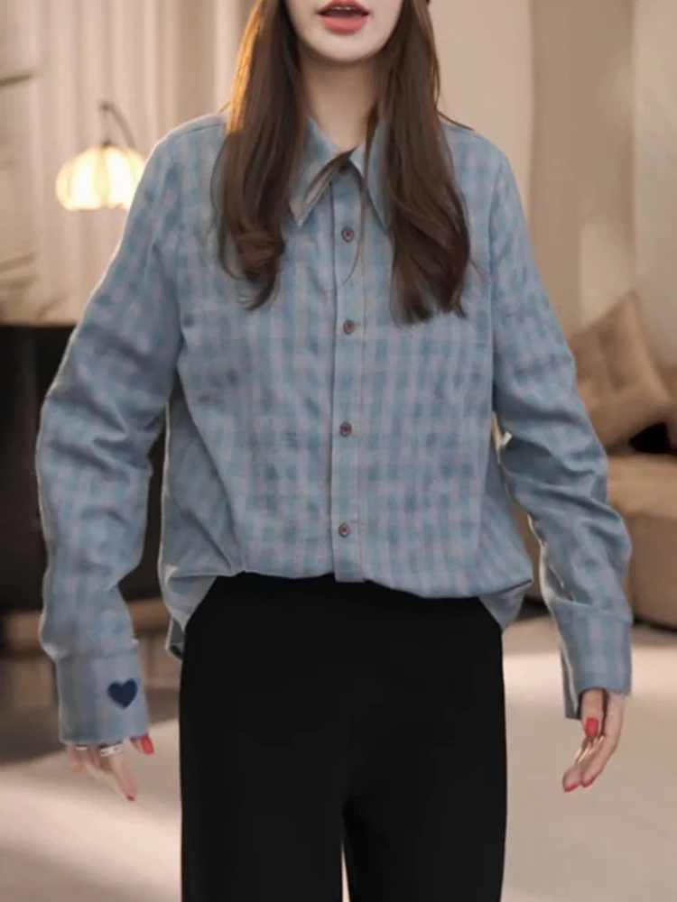 

Thiened фланелевой теплый клетчатый топ женский осенне-зимний большой размер модный антивозрастной свободный утягивающий длинный топ све