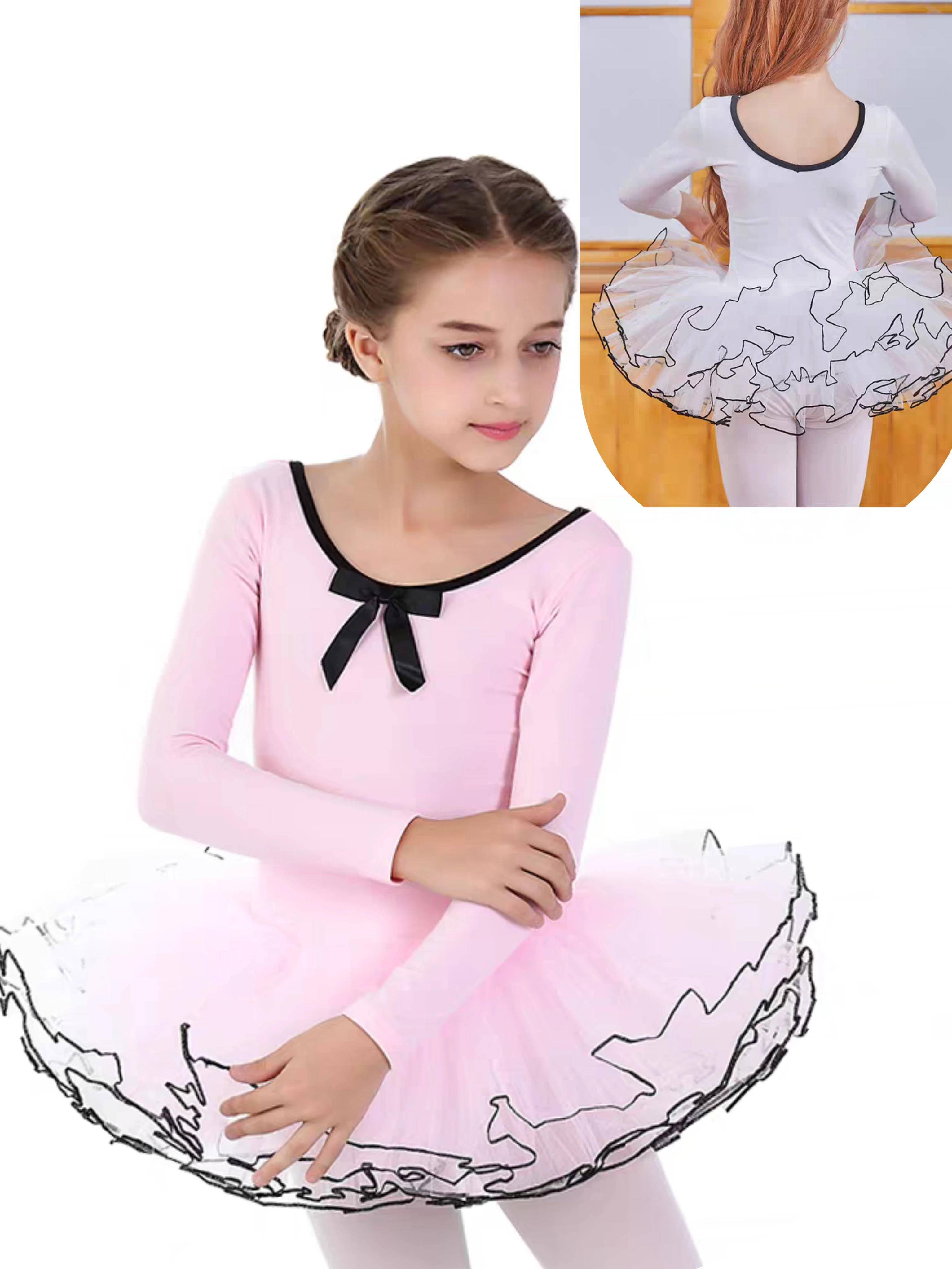 

Girls Long Sleeve Ballet Leotard Kids Autumn Winter Dance Costume Children Tutu Skirt Dancewear Ballerina Outfit