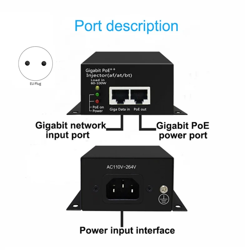 

Well Made-90W Hi-Power Gigabit POE++ Injector(Af/At/Bt) POE Power Supply For IP Camera AP