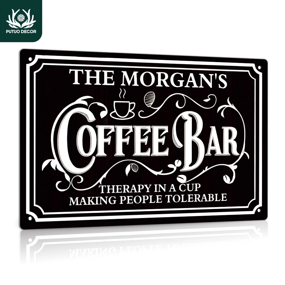 

Putuo Decor 1pc Custom Tin Sign, The Morgan's Coffee Bar, Personalized Plaque Wall Art Decoration for Home Farmhouse Coffee Bar