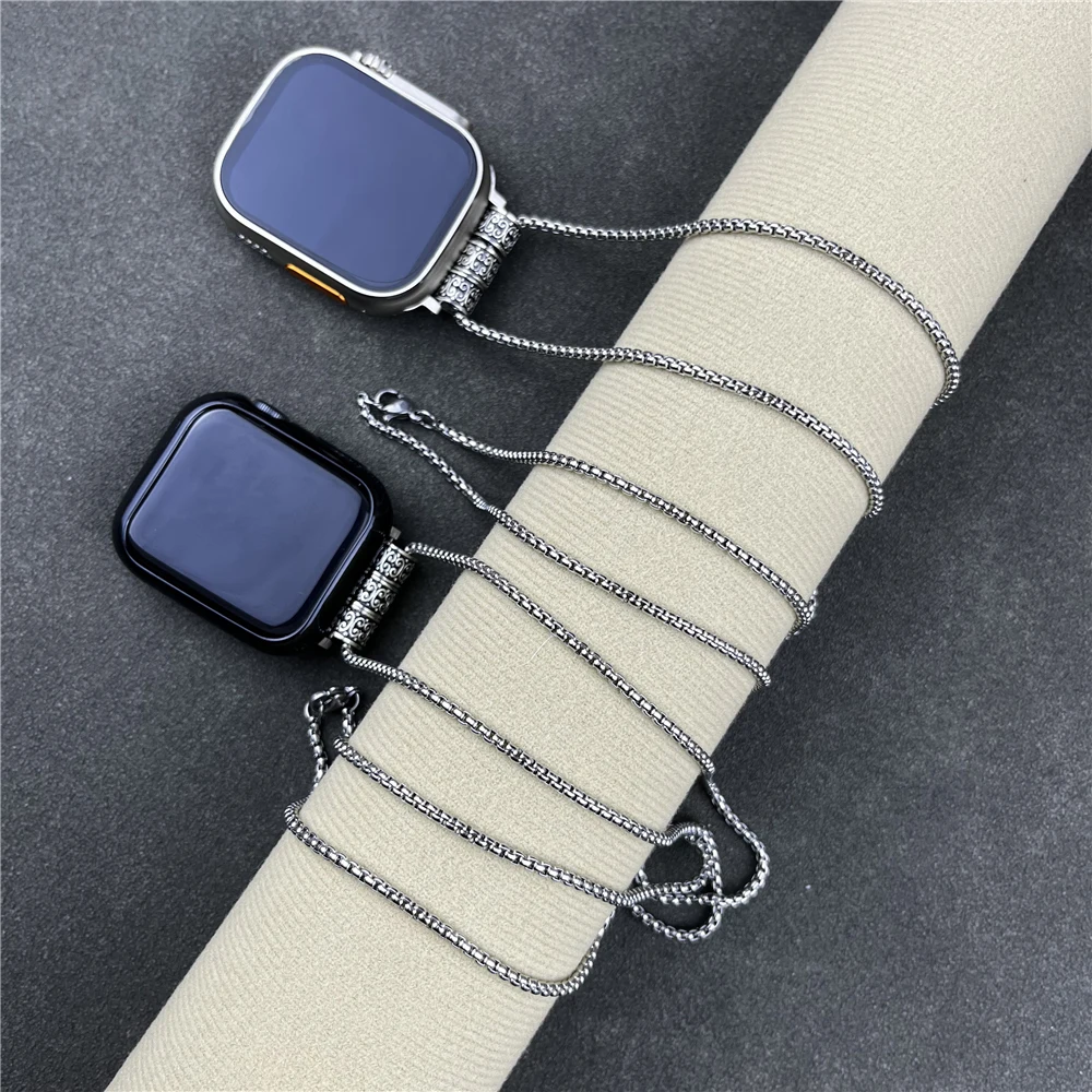 For apple watch ultra ultra2 band 49mm 9 8 7 45mm 41mm Titanium steel Weave Strap iwatch se 6 5 4 44mm 40mm 3 42mm Necklace Band