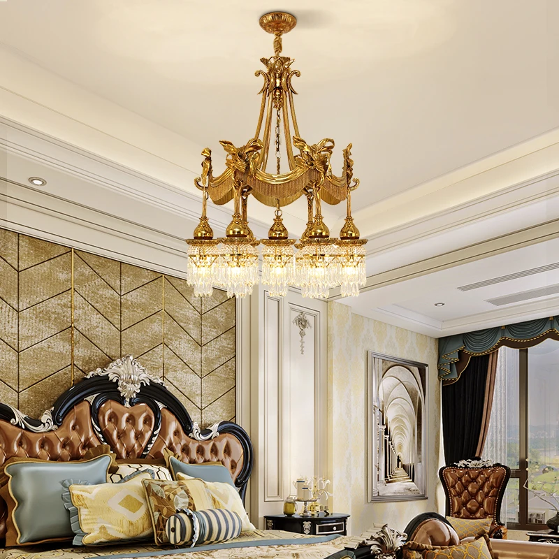 Luxury European Brass Crystal Chandelier As Decorative Pendant Light For Dining, Living, Bedroom, Study & Hotel Lobby
