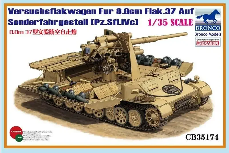 

BRONCO 1/35 CB35174 Versuchsflakwagen Fur 8,8 см Flak.37 Auf Sonder Шестелла Модельный комплект