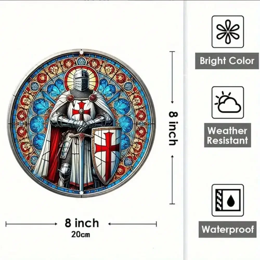Templar Knight Stained Glass Art Tin Sign - Vintage Durable Metal Plaque Wall Decor, Home Office Bar Man Cave Wall Art view 3