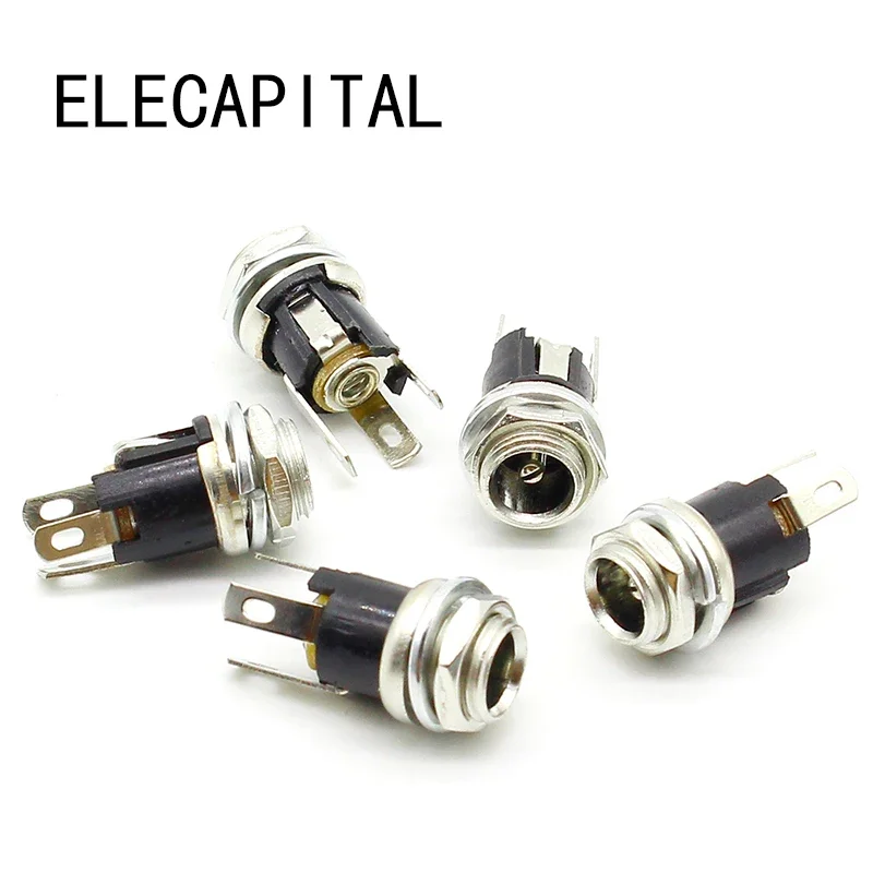 5 Pcs 5.5Mm X 2.1Mm Dc Power Jack Socket Female Panel Mount Connector