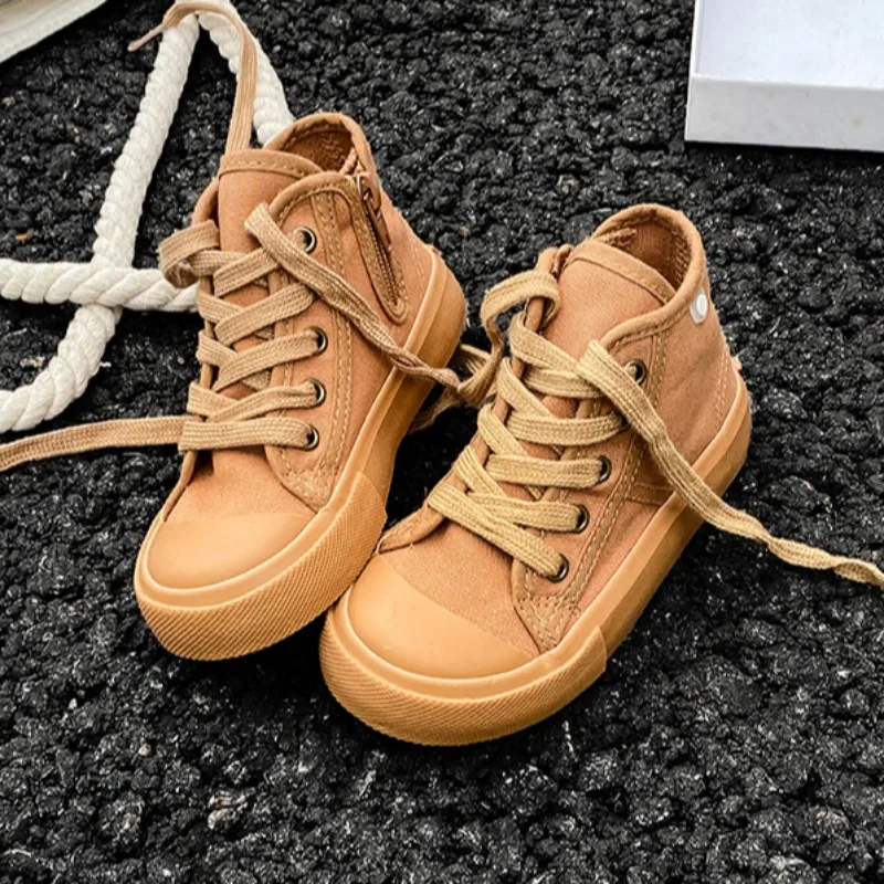 New Candy Color Children\'s High Top Canvas Shoes Spring Autumn New Boys Girls Casual Board Shoes Lace up Baby White Shoes 20-38