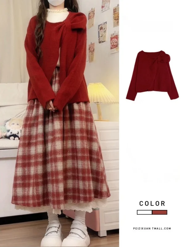 Nó vermelho solto longo sve camisola feminina inverno novo sle malha topo casual commute sle médio softn