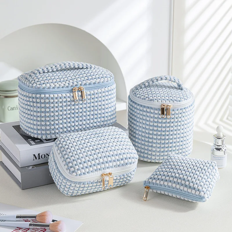 Corduroy Striped Makeup Bag Portable Travel Cosmetic bag Large Capacity Toiletry Storage Handbag for Women Skincare