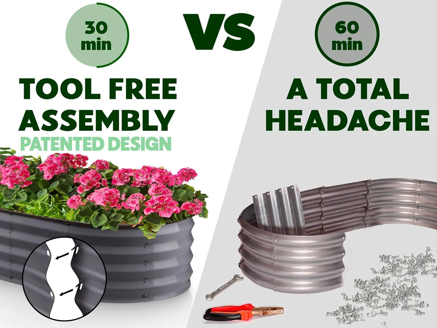 سرير مرتفع من الفولاذ المجلفن مقاس 240 × 80 × 45 سم أصيص زهور أخضر #2