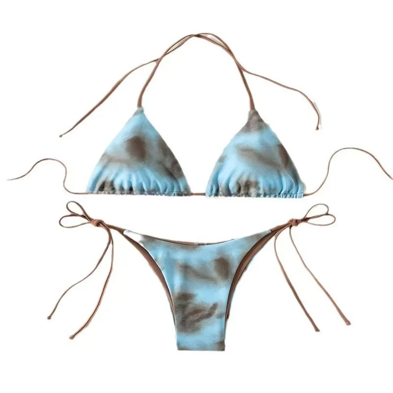 

2025 New Dyed Knot Bikini Women's Faion Sexy Beach Thermal Spa Swimming Suit Triangular Bikini with Chest Pad No Steel Support