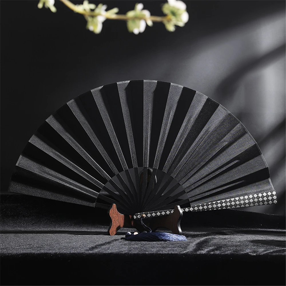 Titanium Alloy 10 Inch Retro Style Folding Fan Metal Frame Fan Silk Cloth Craft Fan Self-Defense Fan Kung Fu Self-Defense Fan