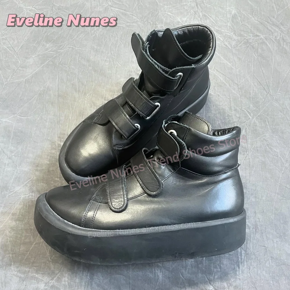Black Platform High Top Ankle Boots Adjustable Hook and Loop Strap Fashion Booties Thick Sole Goth Street Style Casual Shoes