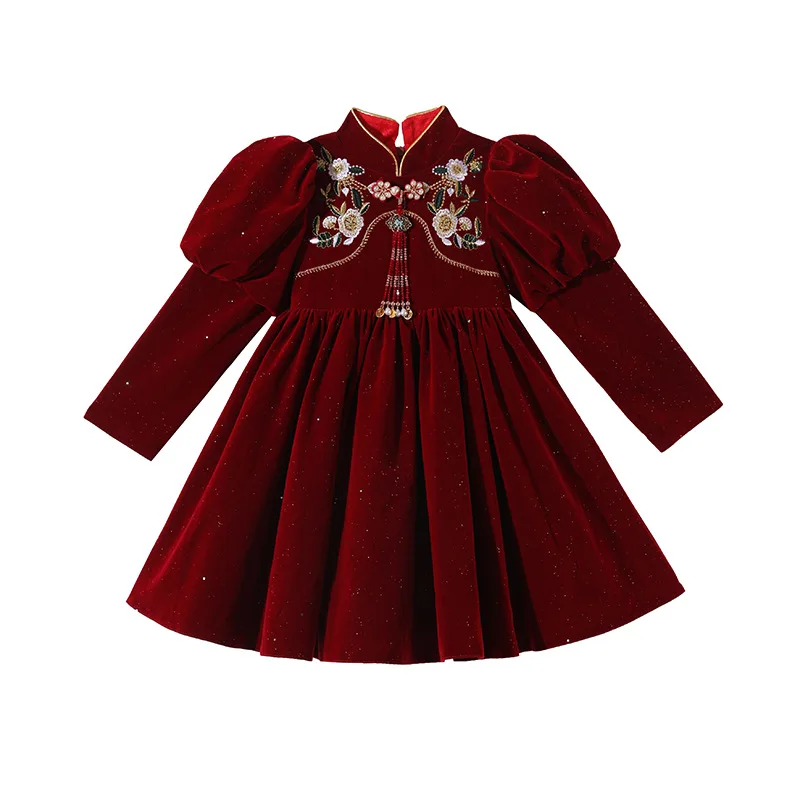 Girls\' Autumn and Winter New Festive Turtleneck New Year Clothes New Chinese Princess Dress