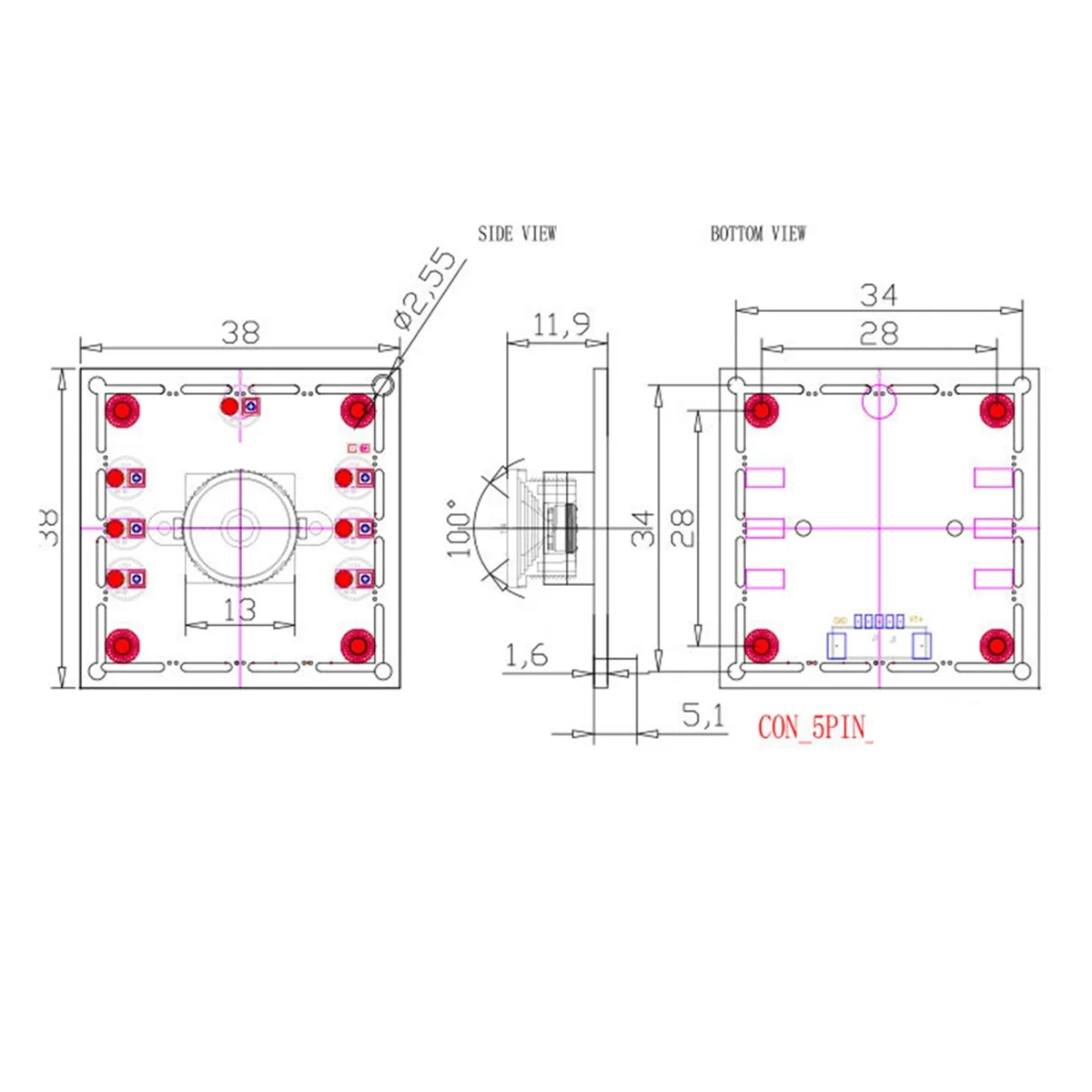 New 100 Degree Camera Module 1MP OV9732 1280x720 USB Free Driver Manual Focus, with 3M/2 Meter Cable for WinXP/7/8/10