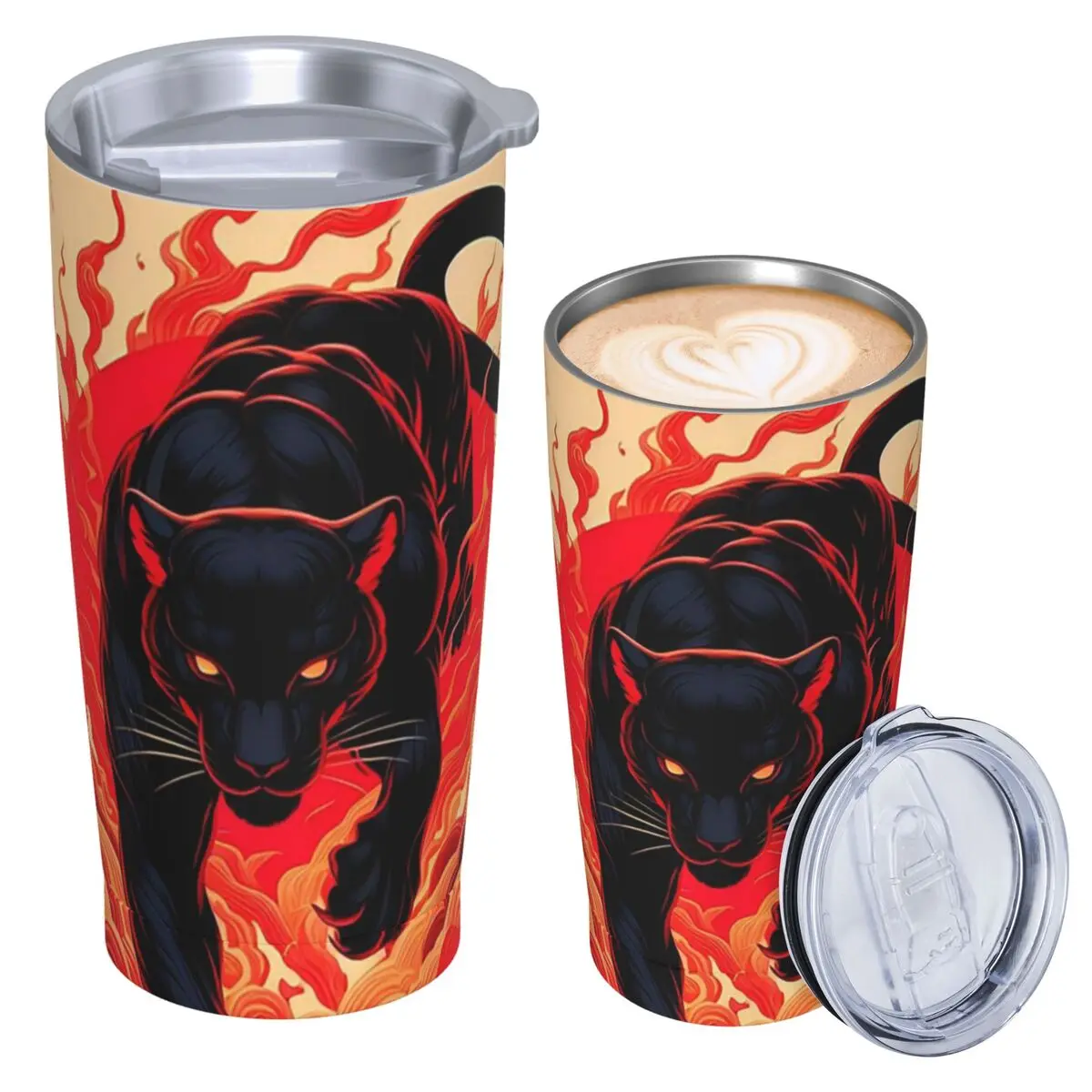 Black Panther Leopard Walking From Flame Stainless Steel Tumbler Vacuum Insulated Mug Thermal Cold Bottle Straws With Lid 20oz