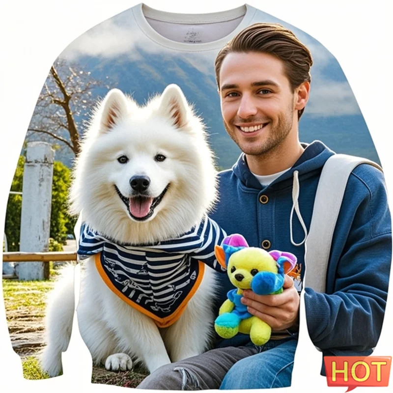 Dog Lover 3d Print Samoan Sweatshirts Dogs Getting Close To Humans Graphic Pullover Streetwear Women Kid Outdoor Cute Sportwear