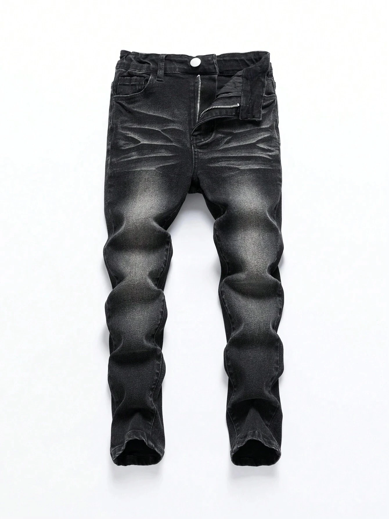 1-Piece Men's All-Season Snowflake Washed Fashion Jeans, Stretchy Slim-Fit Light Gray and Dark Black Casual Denim Pants, Minimalist Fashion, Suitable for Everyday Wear