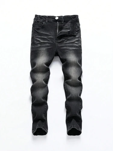 1 pieza de pantalones vaqueros de moda lavados con copos de nieve para las cuatro estaciones para hombre, pantalones vaqueros casuales elásticos ajustados gris claro negro oscuro, Normcore y de moda, adecuados para el uso diario