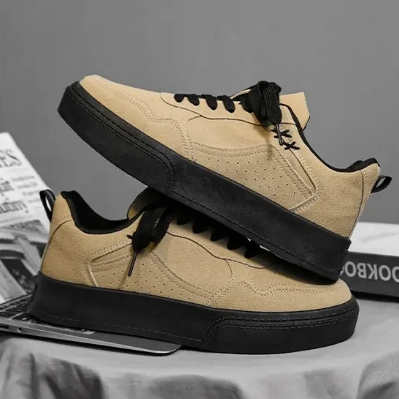Men Board Shoes Spring Summer Casual Sneakers Suede Texture Cross Stitching Detail Thick Black Sole Daily Commute