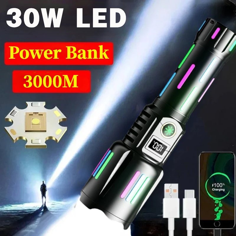 Powerful LED White Laser Flashlight USB Rechargeable Hand Lamp High Power Tactical Lantern Long Shot for Camping