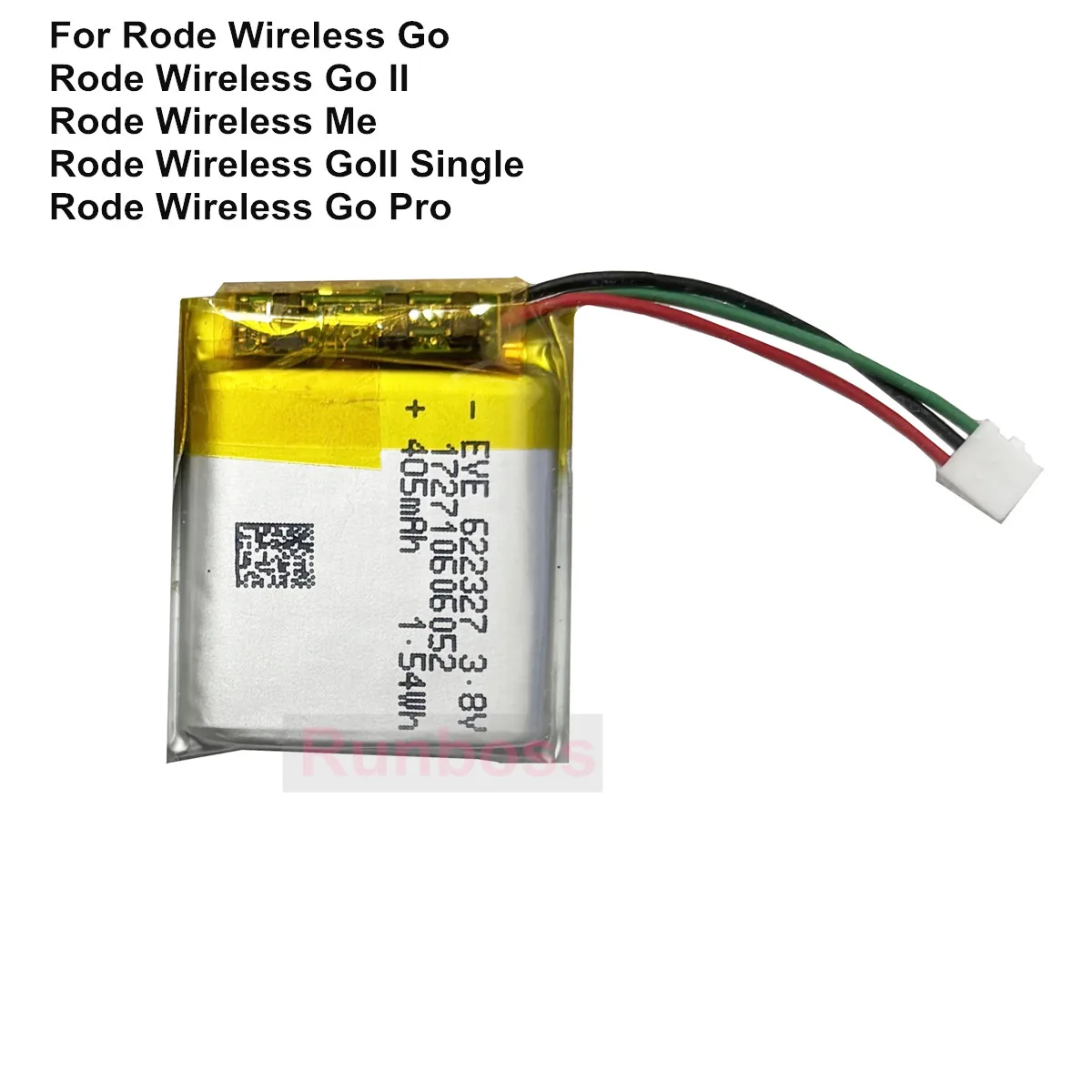 405mAh Headset Battery for Rode Wireless Go,Rode Wireless Go II,Wireless Me,Wireless GoII Single,Wireless Go Pro Microphone 3.8V