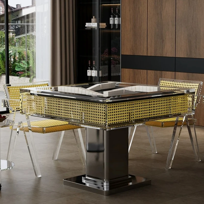Acrylic mahjong table dining table integrated villa living room home club automatic suspension transparent mahjong machine