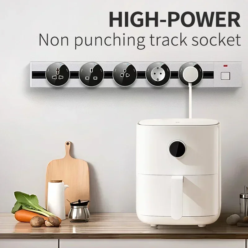 

T&I Wall Power Track Socket EU UK US FR Standard Universal Home Kitchen Bathroom Office Sockets Pop Replaceable Without Punching