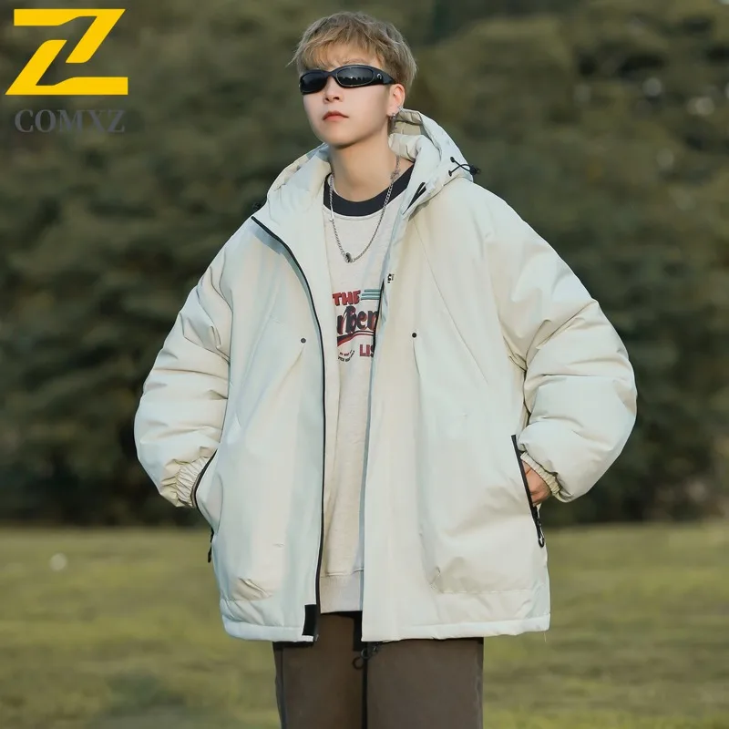 

COMXZ 2025 Mens Winter Notch Collar Thick Puffer cotton-padded Jacket waterproof windproof Warm Tactics lightweight windbreaker