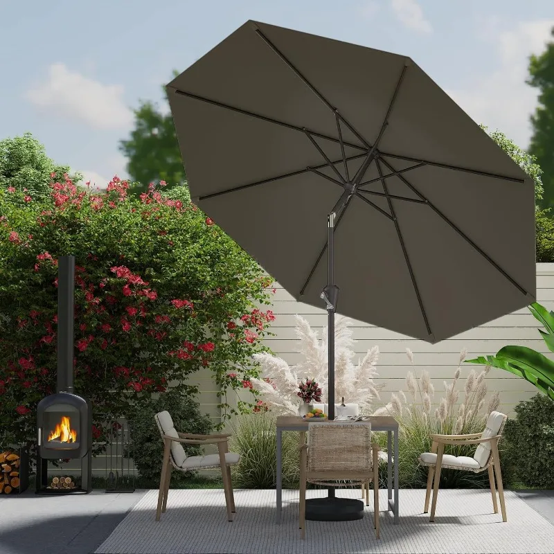 屋外用9フィートパティオパラソル、プッシュボタンチルトとクランク付き屋外テーブルパラソル、屋外パティオパラソル