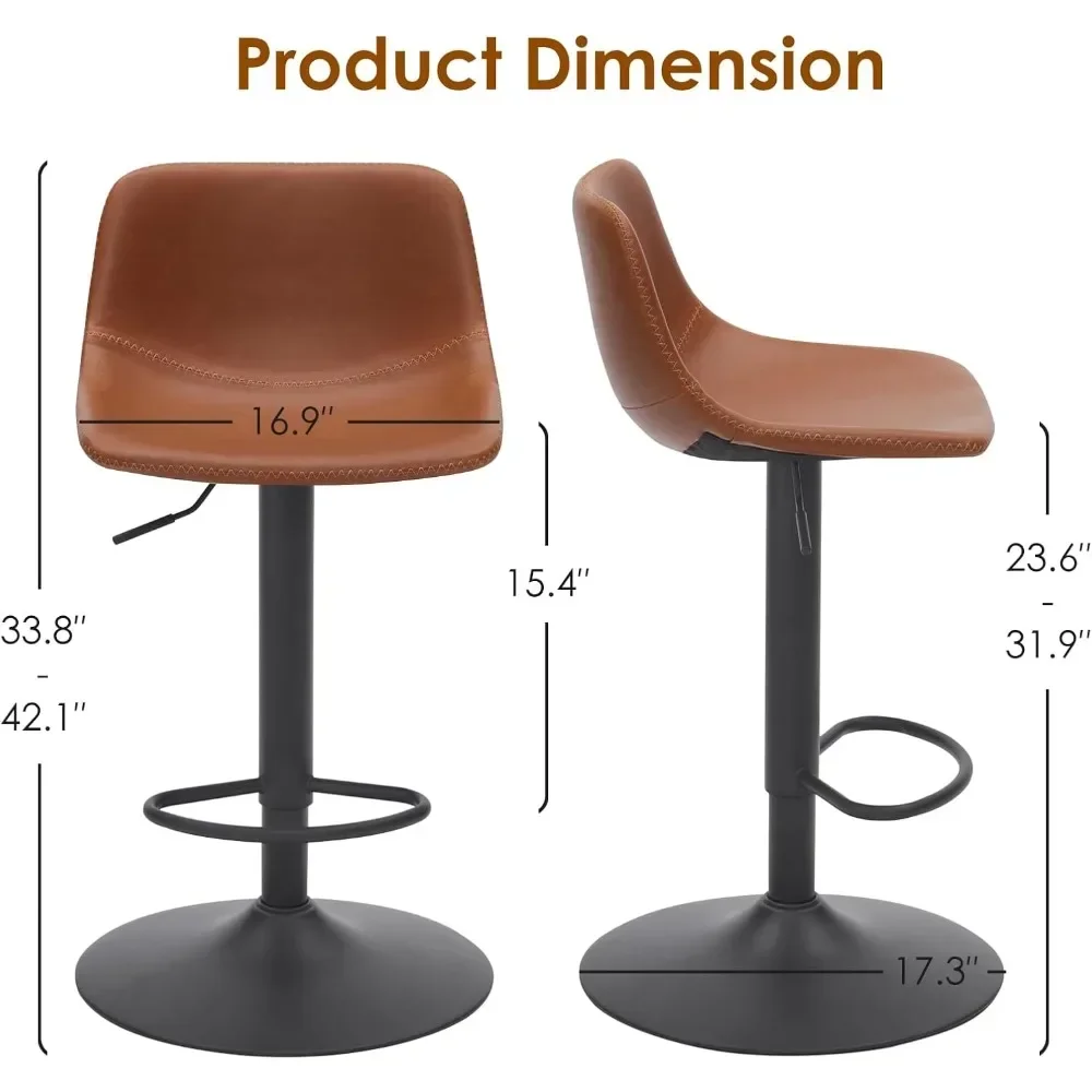 Adjustable Bar Stools , Mid Century Modern Swivel Bar Stools, Industrial Bar Height Stools with Back Support Counter