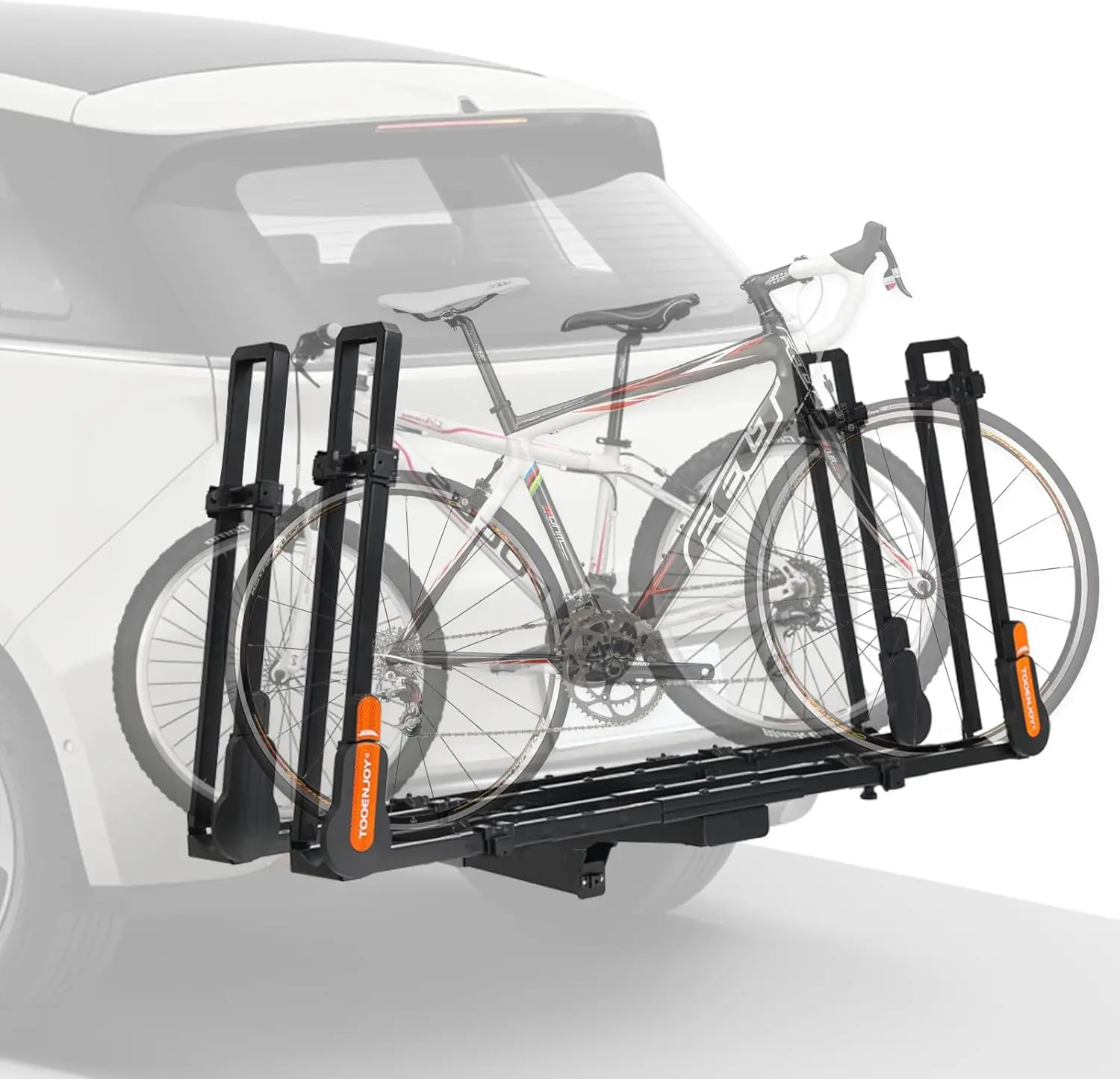 Folding Hitch Bike Rack, Heavy Duty Bicycle Carrier Platform with Dual Arms, Fits 2