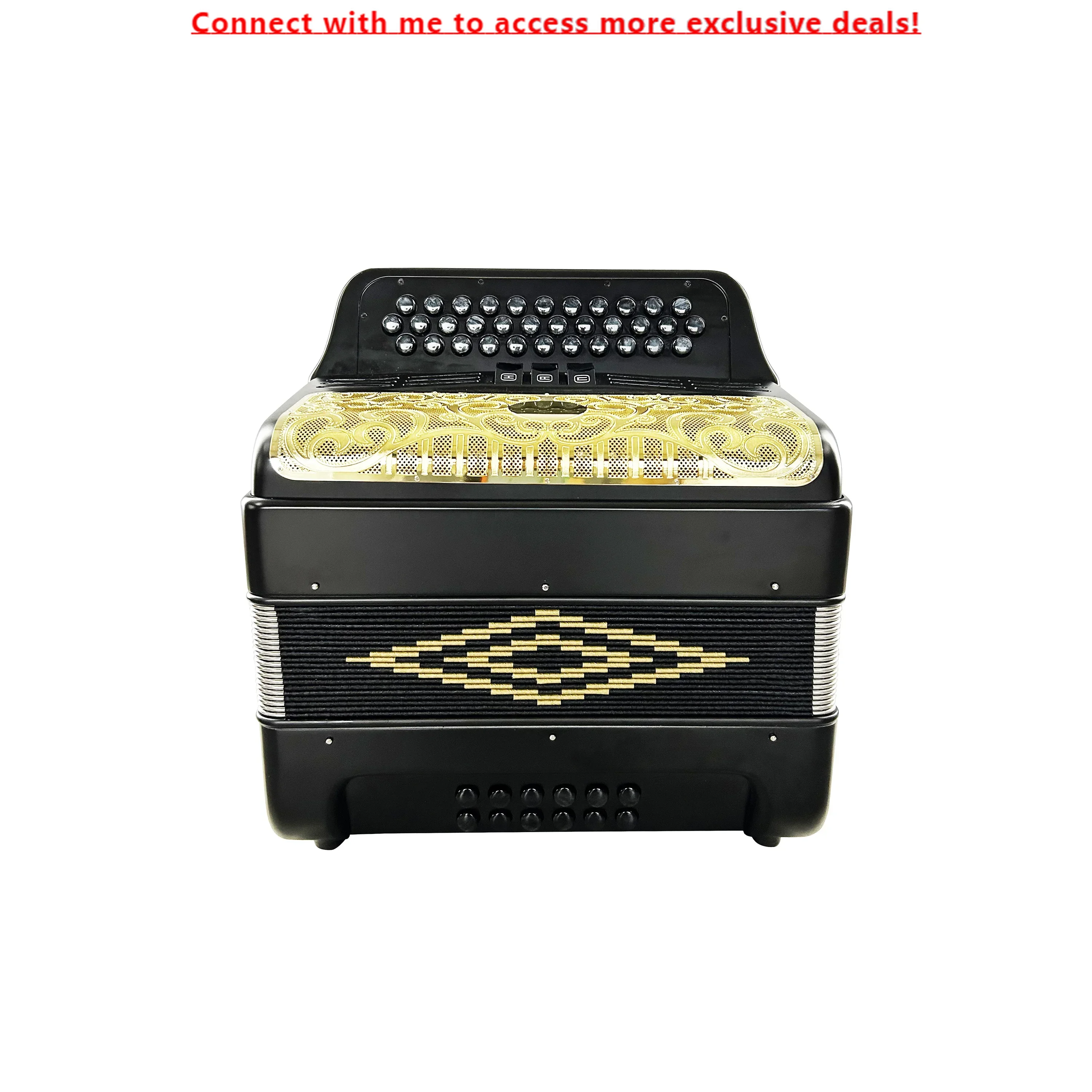 

34 Buttons 12 Bass 3 Registers Black Matt Accordion Gold Grill Black Buttons Accordion Instrument Acordeon Musical JB3412C