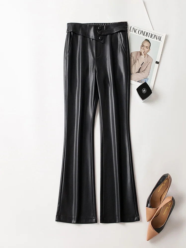 

Женские брюки из натуральной овчины с высокой талией и широкими штанинами, осенне-зимние модные повседневные брюки, утягивающие джинсы длиной 7/8