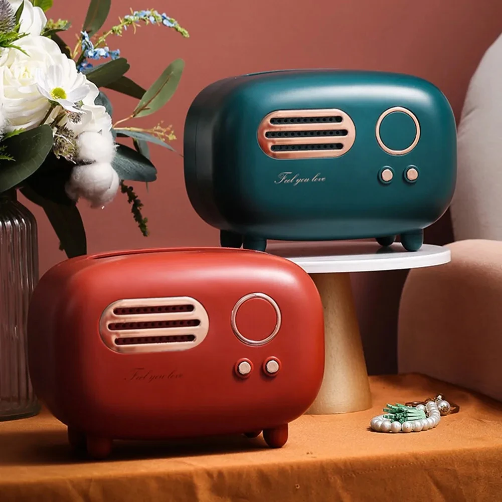 Retro Radio Model Tissue Box Desktop Paper Holder Home Living Room Tissue Box Case Vintage Dispenser Storage Napkin Case