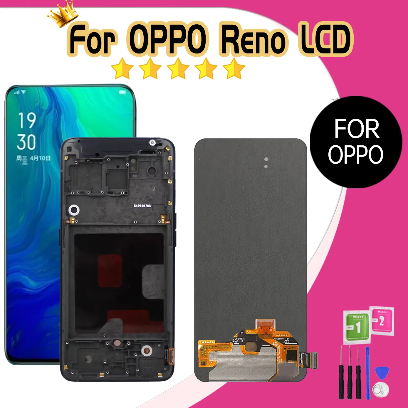 6.4\'\'Amoled Lcd for Oppo Reno Lcd Display Touch Screen with Frame for Oppo Reno Screen PCAM00 PCAT00 CPH1917 Digitizer Assembly