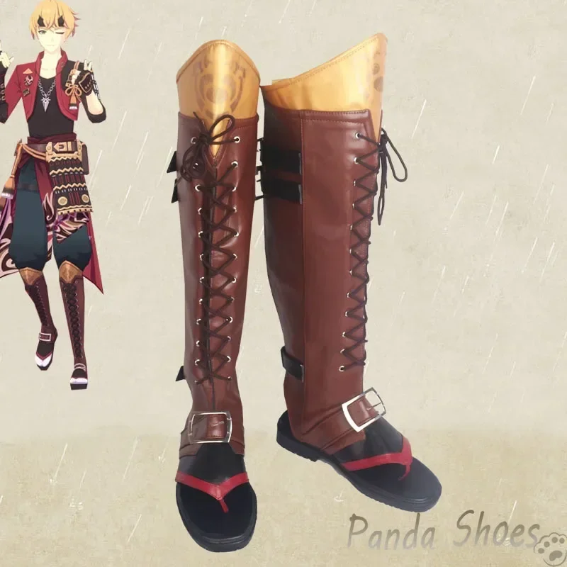 Genshinimpact Thoma-zapatos de Cosplay, juego de Anime Cos, botas largas marrones, accesorios de disfraz de Thoma, zapatos para fiesta de Halloween