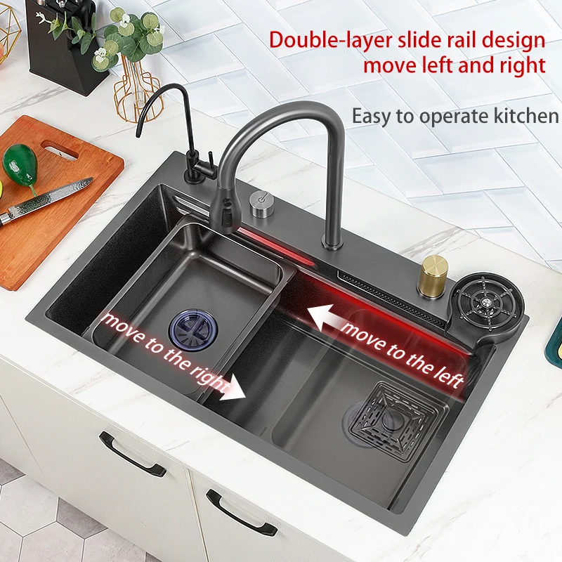 Hidden waterfall Sink Undermount Kitchen sink Single Bowl Stainless Steel Sink Set Workstation Sink With Basket Strainer Drain