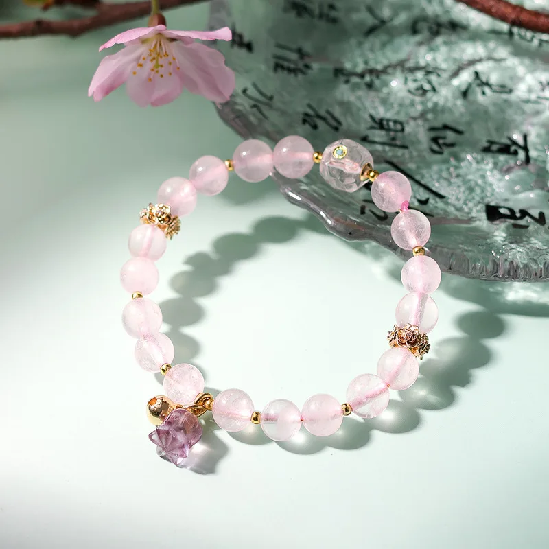 Original natural pink crystal amethyst wind chime a stylish and modern Chinese-style bracelet perfect as a gift